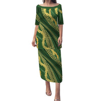 Polynesian Puakeniken Pikake Twisted Lei Puletasi Emerald LT7 Long Dress Emerald - Polynesian Pride