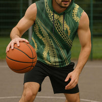 Polynesian Puakeniken Pikake Twisted Lei Sleeveless Hoodie Emerald - Polynesian Pride