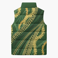 Polynesian Puakeniken Pikake Twisted Lei Sleeveless Puffer Jacket Emerald - Polynesian Pride