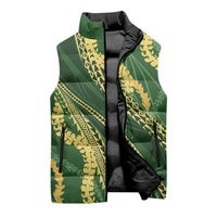 Polynesian Puakeniken Pikake Twisted Lei Sleeveless Puffer Jacket Emerald - Polynesian Pride