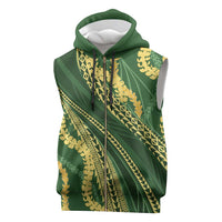 Polynesian Puakeniken Pikake Twisted Lei Sleeveless Zip Hoodie Emerald - Polynesian Pride