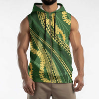 Polynesian Puakeniken Pikake Twisted Lei Sleeveless Zip Hoodie Emerald - Polynesian Pride