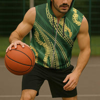 Polynesian Puakeniken Pikake Twisted Lei Sleeveless Zip Hoodie Emerald LT7 - Polynesian Pride