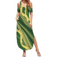 Polynesian Puakeniken Pikake Twisted Lei Summer Maxi Dress Emerald LT7 Women Emerald - Polynesian Pride