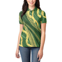 Polynesian Puakeniken Pikake Twisted Lei Women Polo Shirt Emerald - Polynesian Pride