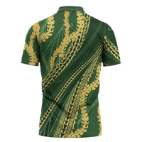Polynesian Puakeniken Pikake Twisted Lei Zipper Polo Shirt Emerald - Polynesian Pride