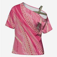 Polynesian Puakeniken Pikake Twisted Lei Cross Shoulder Shirt Rose Pink - Polynesian Pride