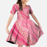 Polynesian Puakeniken Pikake Twisted Lei Family Matching Long Sleeve Bodycon Dress and Hawaiian Shirt Rose Pink - Polynesian Pride