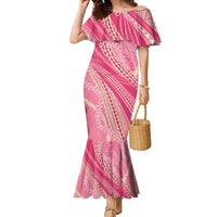 Polynesian Puakeniken Pikake Twisted Lei Family Matching Mermaid Dress and Hawaiian Shirt Rose Pink - Polynesian Pride