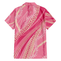 Polynesian Puakeniken Pikake Twisted Lei Family Matching Off The Shoulder Long Sleeve Dress and Hawaiian Shirt Rose Pink - Polynesian Pride