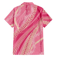 Polynesian Puakeniken Pikake Twisted Lei Family Matching Off The Shoulder Long Sleeve Dress and Hawaiian Shirt Rose Pink LT7 - Polynesian Pride