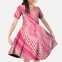 Polynesian Puakeniken Pikake Twisted Lei Family Matching Short Sleeve Bodycon Dress and Hawaiian Shirt Rose Pink LT7 Daughter's Dress Rose Pink - Polynesian Pride