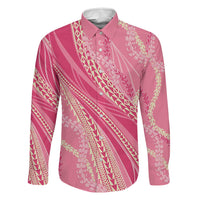 Polynesian Puakeniken Pikake Twisted Lei Family Matching Tank Maxi Dress and Hawaiian Shirt Rose Pink LT7 Dad's Shirt - Long Sleeve Rose Pink - Polynesian Pride