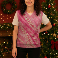 Polynesian Puakeniken Pikake Twisted Lei Christmas Knitted V-Neck Vest Rose Pink - Polynesian Pride