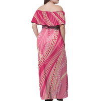 Polynesian Puakeniken Pikake Twisted Lei Off Shoulder Maxi Dress Rose Pink - Polynesian Pride