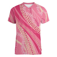Polynesian Puakeniken Pikake Twisted Lei Women V-Neck T-Shirt Rose Pink - Polynesian Pride