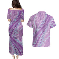 Polynesian Puakeniken Pikake Twisted Lei Couples Matching Puletasi and Hawaiian Shirt Amethys LT7 - Polynesian Pride