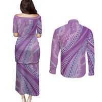 Polynesian Puakeniken Pikake Twisted Lei Couples Matching Puletasi and Long Sleeve Button Shirt Amethys - Polynesian Pride