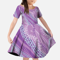 Polynesian Puakeniken Pikake Twisted Lei Family Matching Long Sleeve Bodycon Dress and Hawaiian Shirt Amethys LT7 Daughter's Dress Amethys - Polynesian Pride