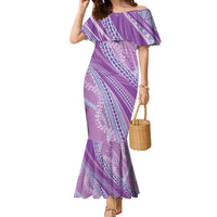 Polynesian Puakeniken Pikake Twisted Lei Family Matching Mermaid Dress and Hawaiian Shirt Amethys - Polynesian Pride