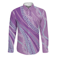 Polynesian Puakeniken Pikake Twisted Lei Family Matching Off The Shoulder Long Sleeve Dress and Hawaiian Shirt Amethys LT7 Dad's Shirt - Long Sleeve Amethys - Polynesian Pride