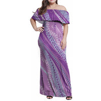 Polynesian Puakeniken Pikake Twisted Lei Family Matching Off Shoulder Maxi Dress and Hawaiian Shirt Amethys - Polynesian Pride