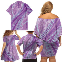 Polynesian Puakeniken Pikake Twisted Lei Family Matching Off Shoulder Short Dress and Hawaiian Shirt Amethys - Polynesian Pride