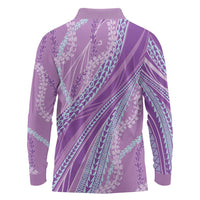 Polynesian Puakeniken Pikake Twisted Lei Long Sleeve Polo Shirt Amethys - Polynesian Pride
