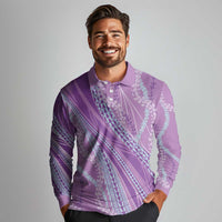 Polynesian Puakeniken Pikake Twisted Lei Long Sleeve Polo Shirt Amethys - Polynesian Pride