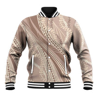 Polynesian Puakeniken Pikake Twisted Lei Baseball Jacket Beige - Polynesian Pride