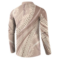 Polynesian Puakeniken Pikake Twisted Lei Button Sweatshirt Beige - Polynesian Pride