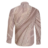 Polynesian Puakeniken Pikake Twisted Lei Family Matching Long Sleeve Bodycon Dress and Hawaiian Shirt Beige LT7 - Polynesian Pride