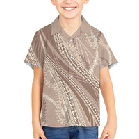 Polynesian Puakeniken Pikake Twisted Lei Family Matching Long Sleeve Bodycon Dress and Hawaiian Shirt Beige LT7 Son's Shirt Beige - Polynesian Pride
