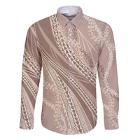 Polynesian Puakeniken Pikake Twisted Lei Family Matching Mermaid Dress and Hawaiian Shirt Beige LT7 Dad's Shirt - Long Sleeve Beige - Polynesian Pride
