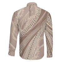 Polynesian Puakeniken Pikake Twisted Lei Family Matching Off Shoulder Maxi Dress and Hawaiian Shirt Beige LT7 - Polynesian Pride