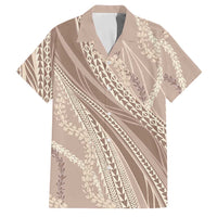 Polynesian Puakeniken Pikake Twisted Lei Family Matching Off Shoulder Short Dress and Hawaiian Shirt Beige LT7 Dad's Shirt - Short Sleeve Beige - Polynesian Pride