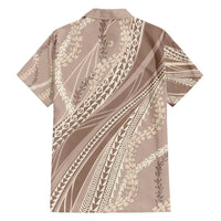 Polynesian Puakeniken Pikake Twisted Lei Family Matching Off Shoulder Short Dress and Hawaiian Shirt Beige - Polynesian Pride