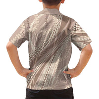 Polynesian Puakeniken Pikake Twisted Lei Family Matching Puletasi and Hawaiian Shirt Beige LT7 - Polynesian Pride