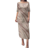 Polynesian Puakeniken Pikake Twisted Lei Family Matching Puletasi and Hawaiian Shirt Beige - Polynesian Pride