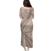 Polynesian Puakeniken Pikake Twisted Lei Family Matching Puletasi and Hawaiian Shirt Beige - Polynesian Pride