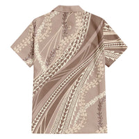 Polynesian Puakeniken Pikake Twisted Lei Family Matching Summer Maxi Dress and Hawaiian Shirt Beige LT7 - Polynesian Pride
