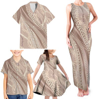 Polynesian Puakeniken Pikake Twisted Lei Family Matching Tank Maxi Dress and Hawaiian Shirt Beige - Polynesian Pride
