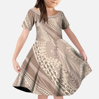Polynesian Puakeniken Pikake Twisted Lei Kid Short Sleeve Dress Beige LT7 KID Beige - Polynesian Pride
