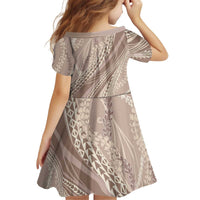 Polynesian Puakeniken Pikake Twisted Lei Kid Short Sleeve Dress Beige LT7 - Polynesian Pride