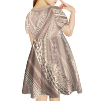 Polynesian Puakeniken Pikake Twisted Lei Kid Short Sleeve Dress Beige LT7 - Polynesian Pride
