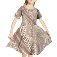 Polynesian Puakeniken Pikake Twisted Lei Kid Short Sleeve Dress Beige LT7 - Polynesian Pride