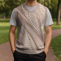 Polynesian Puakeniken Pikake Twisted Lei Christmas Knitted V-Neck Vest Beige - Polynesian Pride