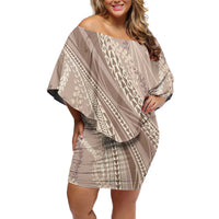 Polynesian Puakeniken Pikake Twisted Lei Off Shoulder Short Dress Beige - Polynesian Pride