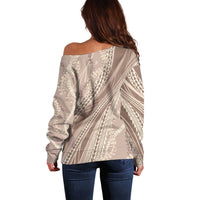 Polynesian Puakeniken Pikake Twisted Lei Off Shoulder Sweater Beige - Polynesian Pride