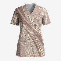Polynesian Puakeniken Pikake Twisted Lei Scrub Top Beige - Polynesian Pride